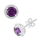 Sterling Silver Amethyst And .15-ct. T.w. Diamond Frame Stud Earrings, Women's, Purple
