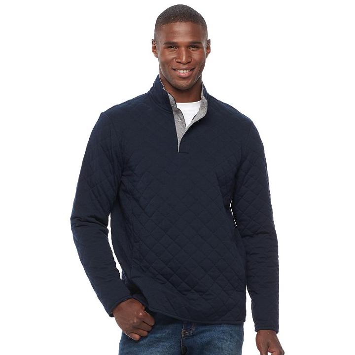 Men's Croft & Barrow&reg; Classic-fit Outdoor Quilted Mockneck Pullover, Size: Large, Blue