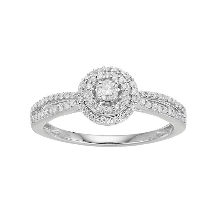 Hallmark Sterling Silver 1/3 Carat T.w. Diamond Halo Ring, Women's, Size: 6, White
