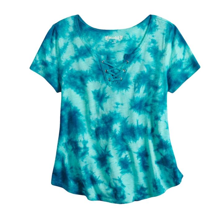 Girls 7-16 Mudd&reg; Tie-dye Swing Lace-up Top, Size: 12, Dark Blue