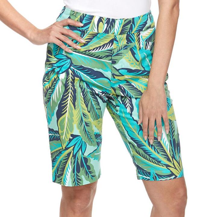 Women's Caribbean Joe Tropical Print Bermuda Shorts, Size: 12, Turquoise/blue (turq/aqua)