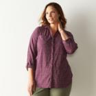 Plus Size Sonoma Goods For Life&trade; Button-front Roll-tab Shirt, Women's, Size: 1xl, Purple