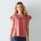 Women's Sonoma Goods For Life&trade; Embroidered Eyelet Top, Size: Xs, Light Red