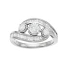 10k Gold 1 Carat T.w. Diamond 3-stone Bypass Engagement Ring, Women's, Size: 7, White