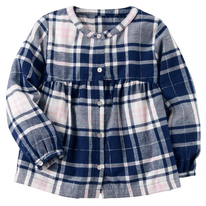 Toddler Girl Carter's Sparkle Plaid Button-down Shirt, Size: 5t, Navy Plaid