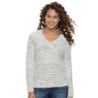 Women's Jennifer Lopez Marled Boucle V-neck Sweater, Size: Medium, Natural