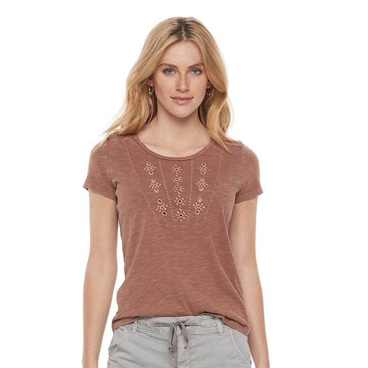 Women's Sonoma Goods For Life&trade; Embroidered Eyelet Tee, Size: Xxl, Med Brown