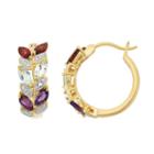 18k Gold Over Silver Gemstone Leaf Hoop Earrings, Women's, Multicolor