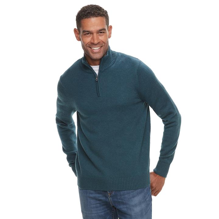 Men's Croft & Barrow&reg; Quarter-zip Sweater, Size: Large, Dark Blue