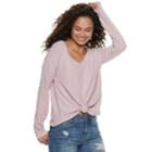Juniors' Mudd&reg; Tie-front Waffle-knit Long Sleeve Top, Teens, Size: Small, Light Pink