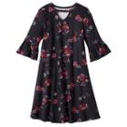 Girls 7-16 Mudd&reg; Ruffle Bell Sleeve Patterned Dress, Girl's, Size: M/10, Black