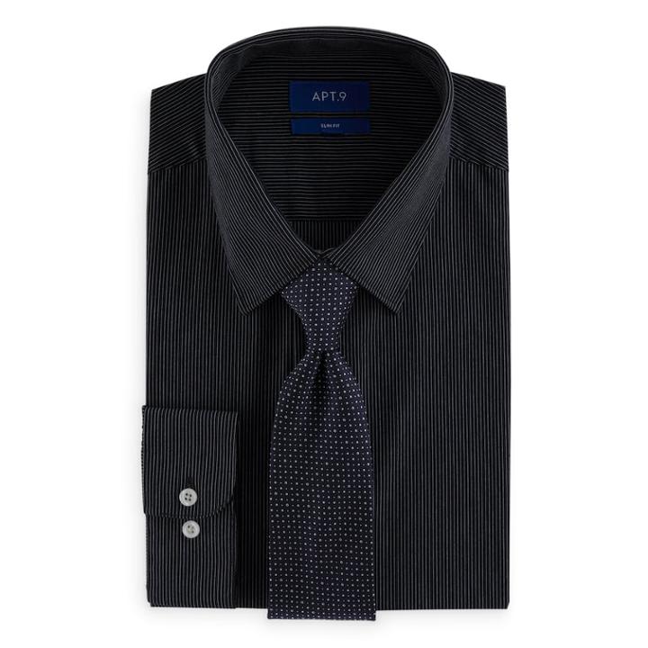 Men's Apt. 9&reg; Slim-fit Stretch Spread-collar Dress Shirt & Tie Set, Size: M-32/33, Black