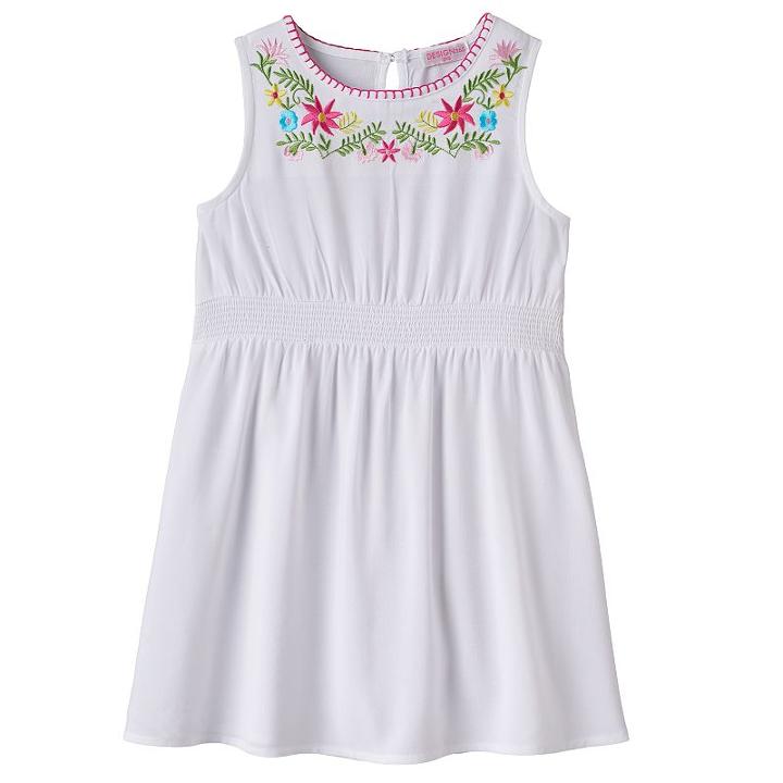 Girls 4-6x Design 365 Embroidered Floral Dress, Girl's, Size: 5, White