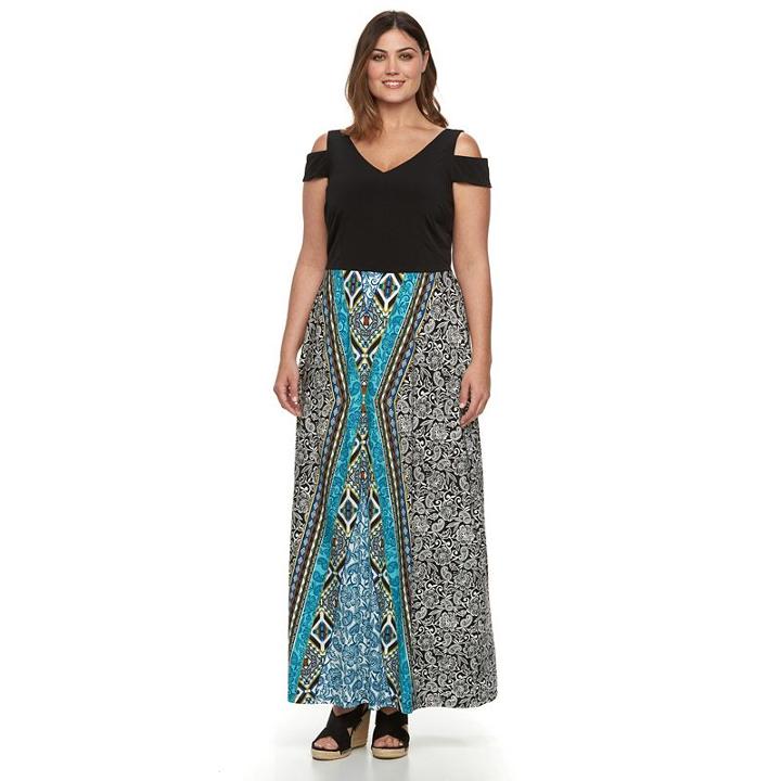 Petite Suite 7 Print Cold-shoulder Maxi Dress, Women's, Size: 12 Petite, Blue Other