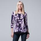 Women's Simply Vera Vera Wang Chiffon Trim Print Top, Size: Medium, Med Purple