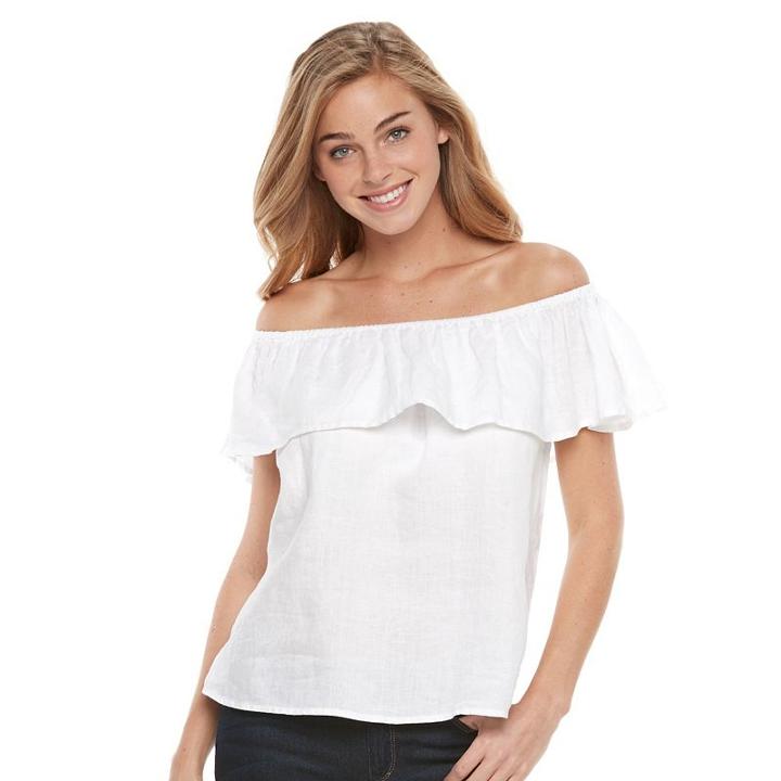 Women's Harve Benard Linen Off-the-shoulder Top, Size: Small, White
