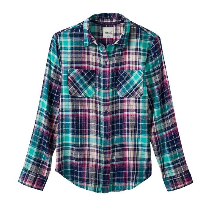 Girls 7-16 & Plus Size Mudd&reg; Side-split Flannel Button-down Shirt, Girl's, Size: 20 1/2, Dark Blue