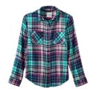 Girls 7-16 & Plus Size Mudd&reg; Side-split Flannel Button-down Shirt, Girl's, Size: 20 1/2, Dark Blue
