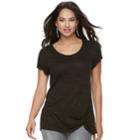 Women's Rock & Republic&reg; Ruched Scoopneck Tee, Size: Medium, Dark Green