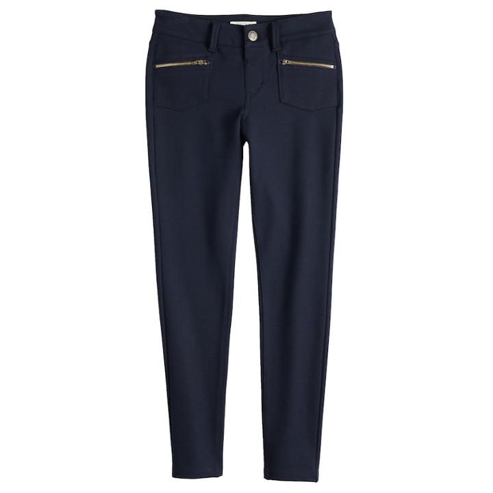 Girls' 7-16 Mudd&reg; Zipper-pocket Ponte Skinny Pants, Size: 12, Blue