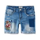 Girls 7-16 & Plus Size Mudd&reg; Embroidered Flower Midi Jean Shorts, Size: 8, Med Blue