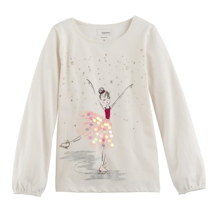 Girls 4-12 Sonoma Goods For Life&trade; Cinched Long-sleeve Embellished Tee, Size: 10, Lt Beige