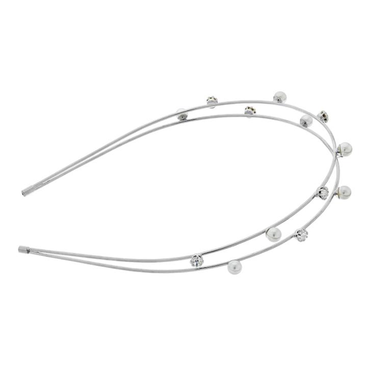 Lc Lauren Conrad Simulated Pearl & Crystal Double Headband, Women's, Silver