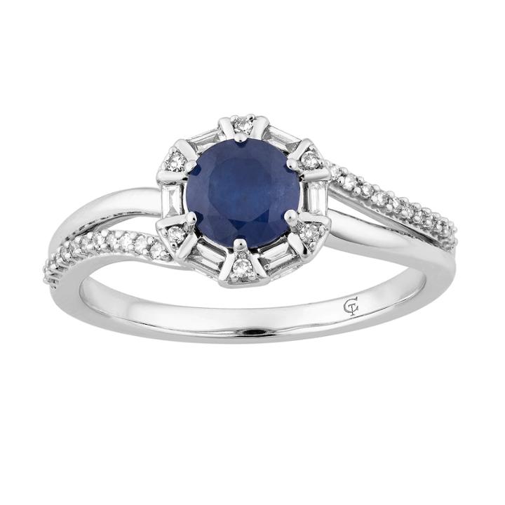 10k White Gold Sapphire & 1/5 Carat T.w. Diamond Ring, Women's, Size: 8, Blue