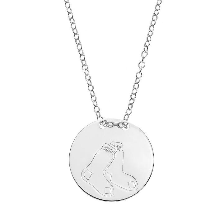 Boston Red Sox Sterling Silver Disc Pendant Necklace, Women's, Size: 16, Grey