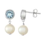 Sterling Silver Lab-created Blue Spinel & Freshwater Cultured Pearl Drop Earrings, Women's