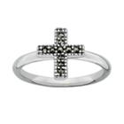 Stacks And Stones Sterling Silver Marcasite Cross Stack Ring, Women's, Size: 5, Black