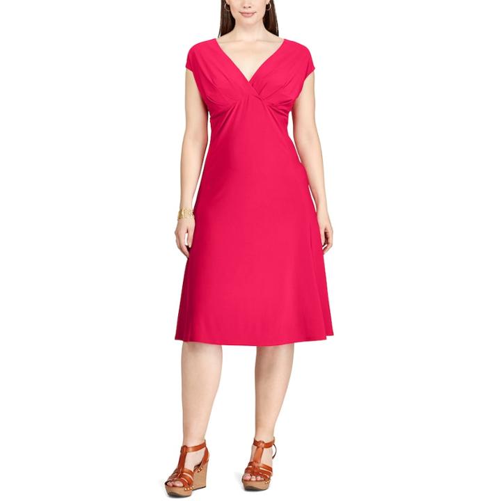 Plus Size Chaps Surplice Fit & Flare Dress, Women's, Size: 16 W, Red