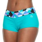Women's Rbx Geometric-trim Boyshort Bottoms, Size: Small, Turquoise/blue (turq/aqua)