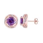 Stella Grace Rose Gold Tone Sterling Silver Amethyst & White Topaz Swirl Stud Earrings, Women's, Purple