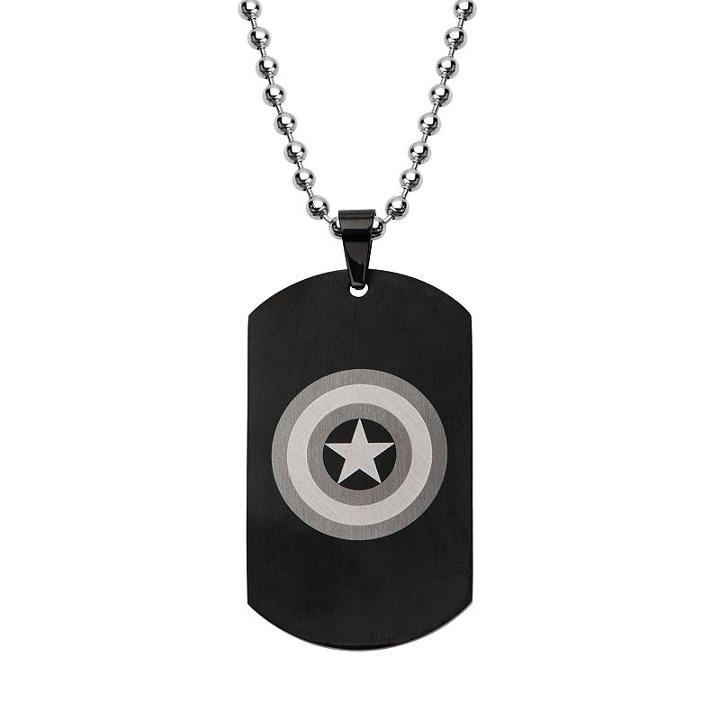 Stainless Steel Captain America Dog Tag Necklace, Grey