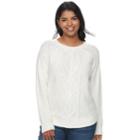 Juniors' Plus Size So&reg; Shirttail Cable-knit Sweater, Teens, Size: 2xl, White Oth
