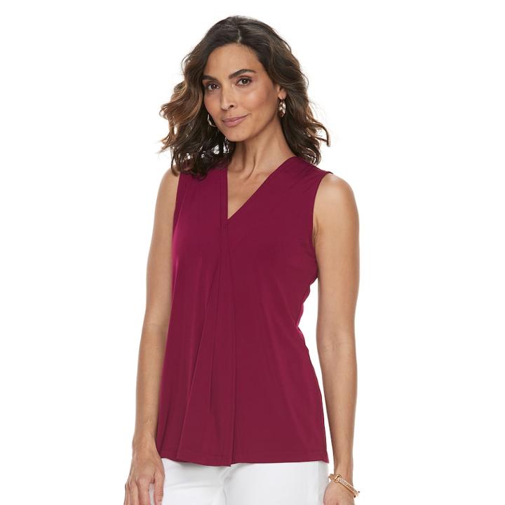 Petite Dana Buchman Pleated V-neck Tank, Women's, Size: Xl Petite, Dark Pink