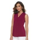 Petite Dana Buchman Pleated V-neck Tank, Women's, Size: Xl Petite, Dark Pink