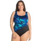 Plus Size Great Lengths Tummy Slimmer Sash Detail One-piece Swimsuit, Women's, Size: 16, Blue