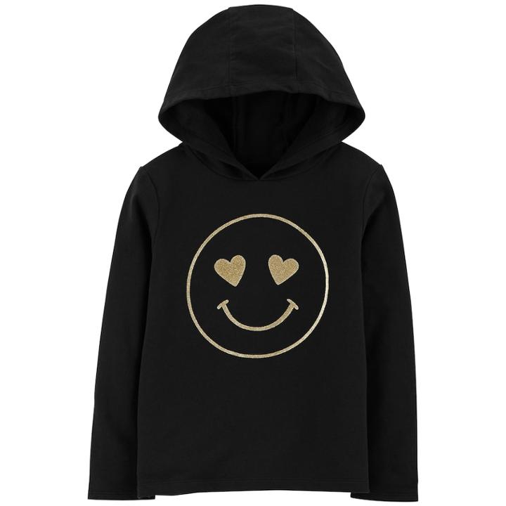 Girls 4-12 Carter's Glittery Smiley Face Hoodie, Size: 7, Black