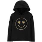 Girls 4-12 Carter's Glittery Smiley Face Hoodie, Size: 7, Black