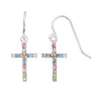 Kids' Sterling Silver Crystal Cross Drop Earrings, Girl's, Multicolor
