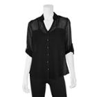 Juniors' Iz Byer California Roll-tab Shirt, Teens, Size: Small, Black