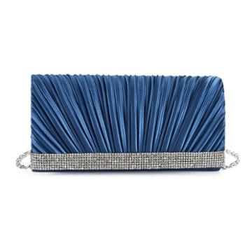 Gunne Sax Chloe Pleated Satin Rhinestone Clutch, Women's, Blue (navy)