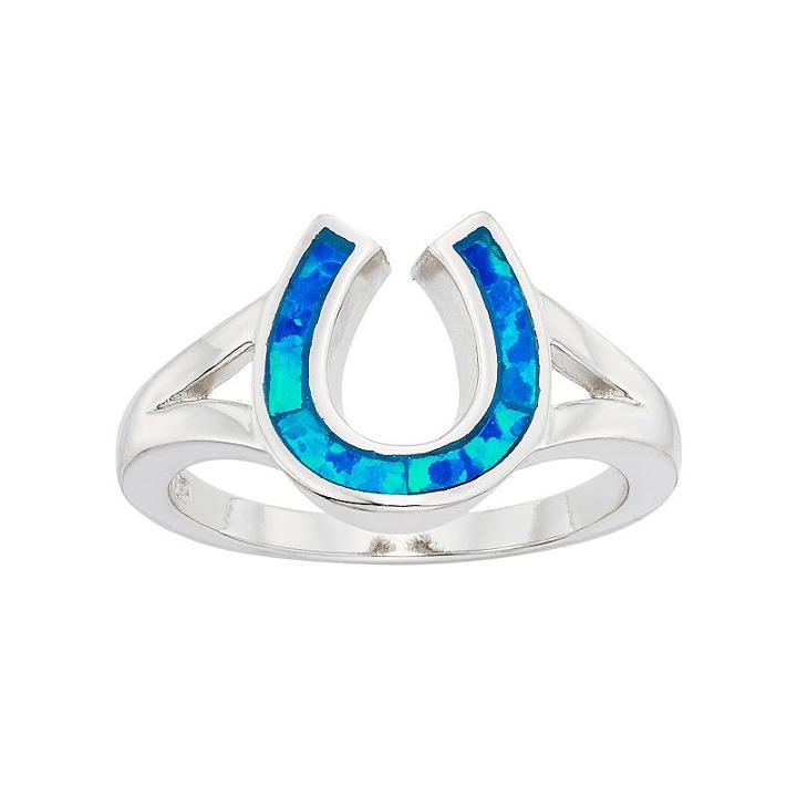 Lab-created Blue Opal Sterling Silver Horseshoe Ring, Women's, Size: 7