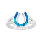 Lab-created Blue Opal Sterling Silver Horseshoe Ring, Women's, Size: 7