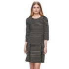 Women's Nina Leonard Striped Zippered-trim Shift Dress, Size: Xl, Grey (charcoal)