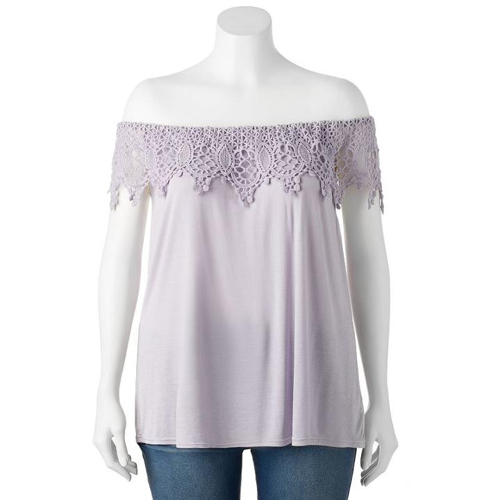 Juniors' Plus Size Heartsoul Crochet Off-the-shoulder Top, Girl's, Size: 1xl, Brt Purple