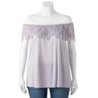Juniors' Plus Size Heartsoul Crochet Off-the-shoulder Top, Girl's, Size: 1xl, Brt Purple
