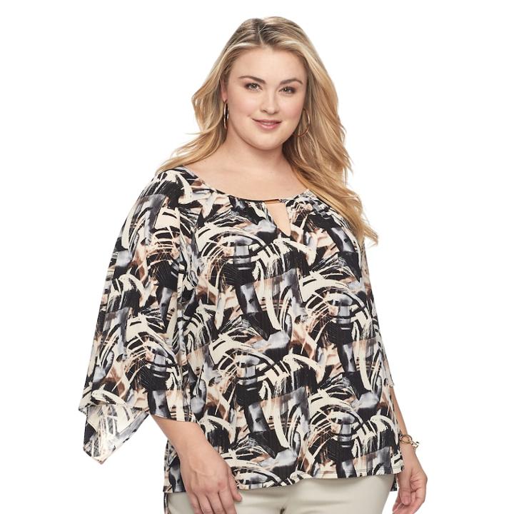 Plus Size Dana Buchman Kimono Sleeve Top, Women's, Size: 3xl, Beig/green (beig/khaki)